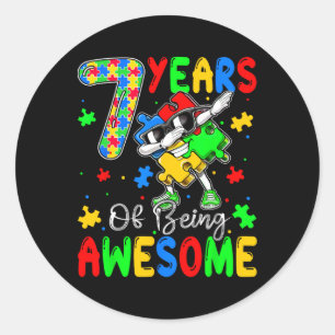 7 Years Of Being Au-some 7 Years Old Autism Awaren Classic Round Sticker