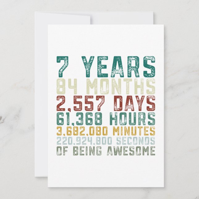 7 Years Old 7th Birthday Boy Girl Anniversary Invitation (Front)