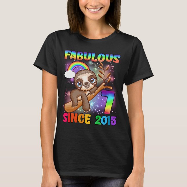 7 Years Old 7th Birthday Cute Little Sloth Girls S T-Shirt (Front)