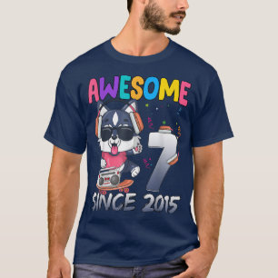 7 Years Old 7th Birthday Husky Music Awesome since T-Shirt