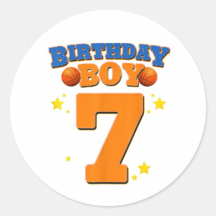 7 Years Old Birthday Basketball Gift For Boys  Classic Round Sticker