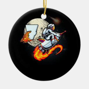 7 Years Old Birthday Boy Astronauts Space 7th BDay Ceramic Ornament