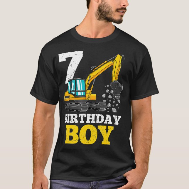 7 Years Old Birthday Boy Gift Construction Party T-Shirt (Front)