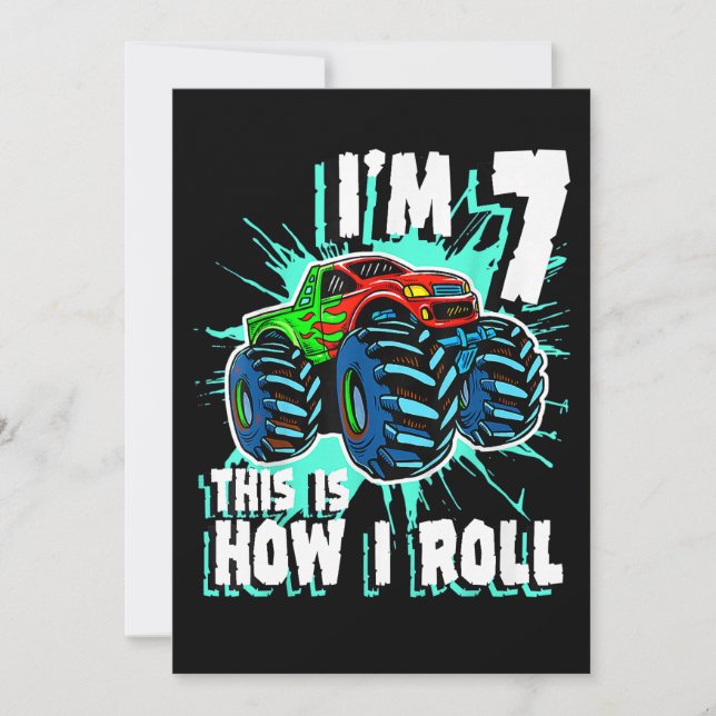 7 Years Old Birthday gift for Monster Truck Boy Invitation (Front)