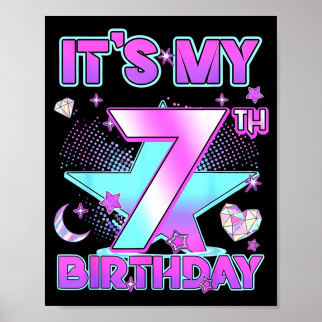7 Years Old Birthday Kp Kids 7th Birthday Girls K- Poster (Front)