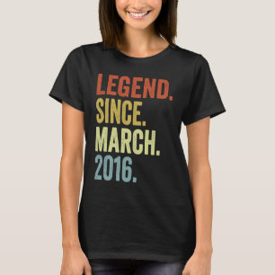 7 Years Old Boy Legend Since March 2016 7th Birthd T-Shirt