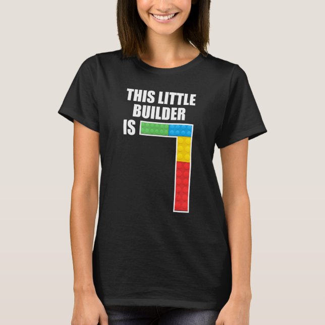 7 Years Old Building Blocks 7th Birthday Brick Toy T-Shirt (Front)