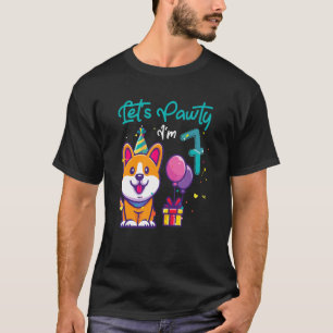 7 Years Old Corgi Dog  7th Birthday Let's Party Ou T-Shirt