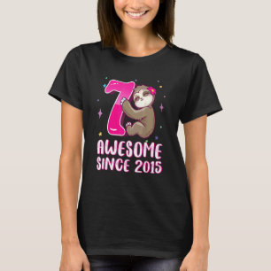 7 Years Old Cute Pink Sloth 7th Birthday Girl Kids T-Shirt