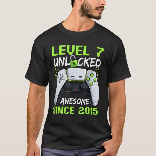 7 Years Old  Gamer Boy Birthday 7 Level Unlocked 2 T-Shirt (Front)