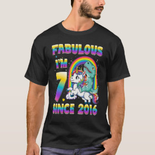 7 Years Old Girls Dinosaur Riding Unicorn 7th Birt T-Shirt