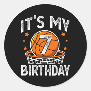 7 Years Old Kids Bysketbyll Sport 7th Birthday Boy Classic Round Sticker