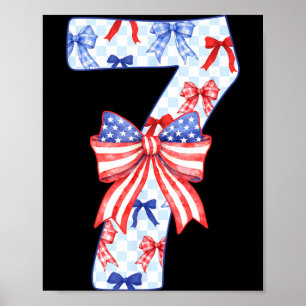 7 Years Old Kids US Flag Bow 4th of July 7th Poster