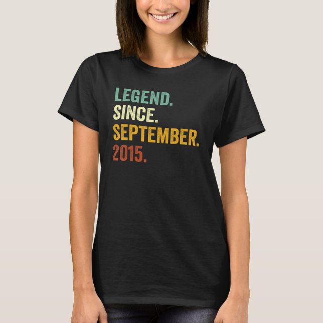 7 Years Old Legend Since September 2015 7th Birthd T-Shirt (Front)