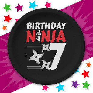 7 Years Old Ninja Party Stars Kids 7th Birthday Paper Plate