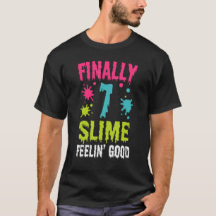 7 Years Old Slime So Exited Green Blue Slime Birth T-Shirt