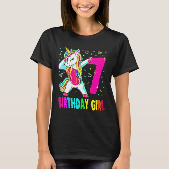 7 Years Old Unicorn Dabbing 7th Birthday Girl Unic T-Shirt (Front)