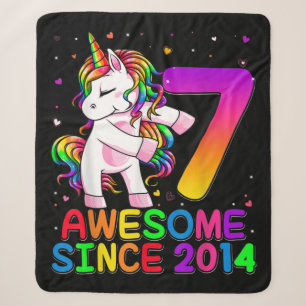 7 Years Old Unicorn Flossing 7th Birthday Unicorn Sherpa Blanket