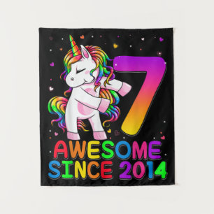7 Years Old Unicorn Flossing 7th Birthday Unicorn Tapestry