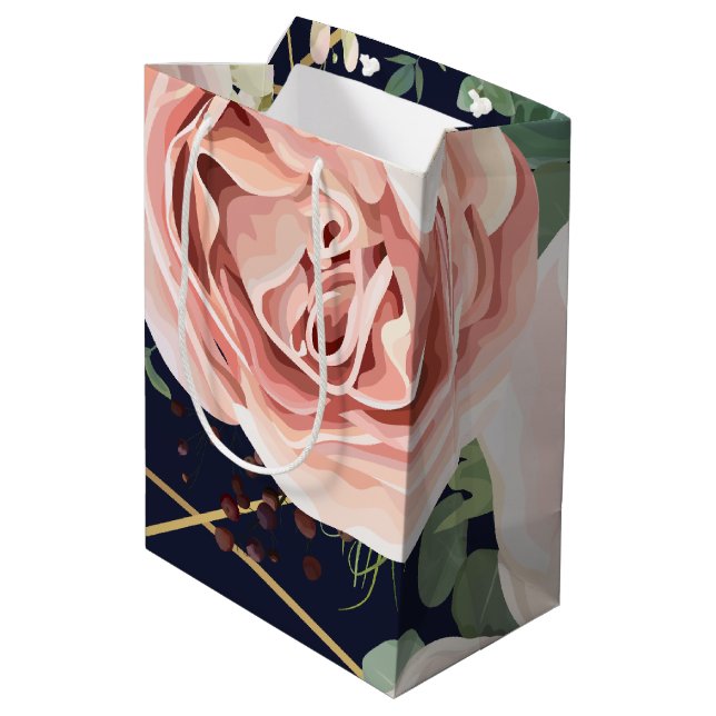 7lx4.5wx10h Medium Gift Bag Geometric Garden Navy (Back Angled)