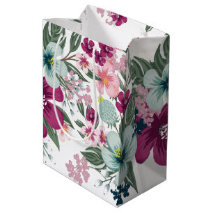7lx4.5wx10h Medium Gift Bag Tropical Flowers on Wh