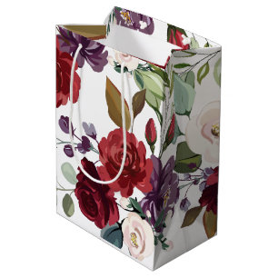 7lx4.5wx10h Medium Gift Bag White Roses Gold Geome