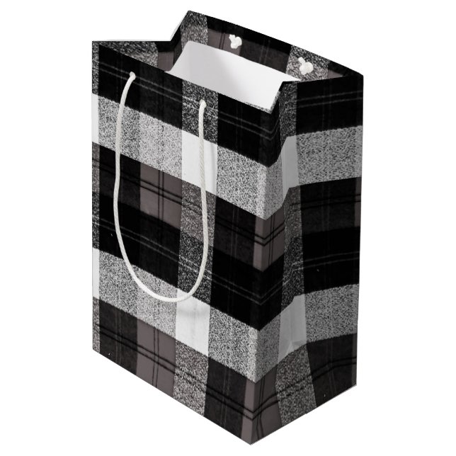 7lx4.5wx10h Medium Gift Bag XMAS Baffalo Plaid (Back Angled)
