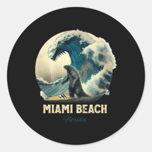 7miami Beach Florida Surfing Surfboard Classic Round Sticker