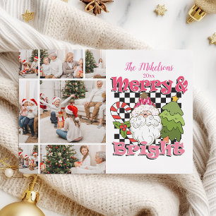 7Photo Checkered Merry & Bright Christmas Holiday Card