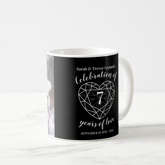 7th anniversary black onyx heart custom photo coffee mug (Front Right)