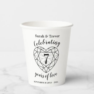 7th anniversary black onyx heart photo white paper cups