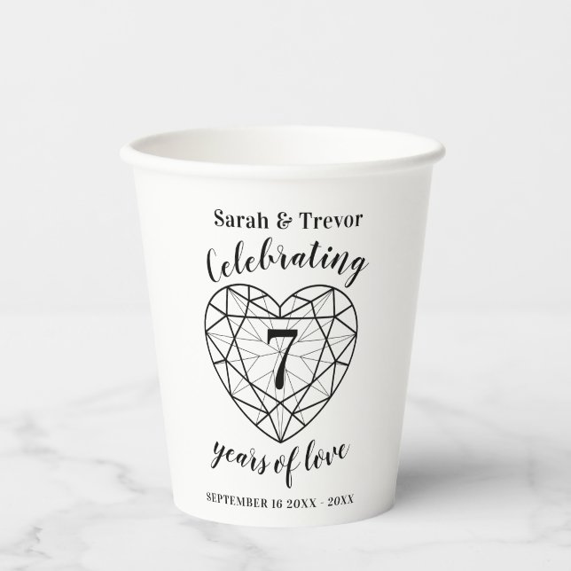 7th anniversary black onyx heart photo white paper cups (Front)