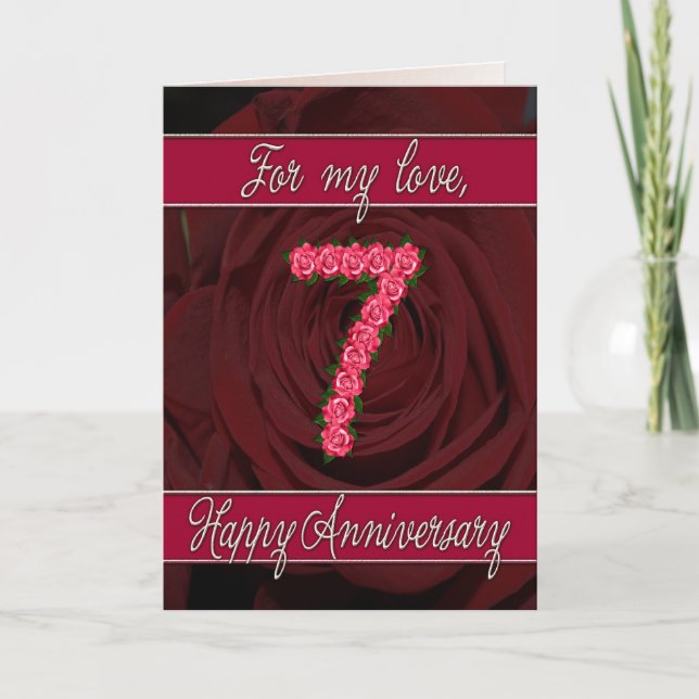 7th anniversary card with roses and leaves (Front)