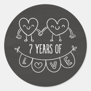 7th Anniversary Gift Chalk Hearts Classic Round Sticker