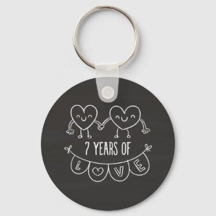 7th Anniversary Gift Chalk Hearts Key Ring