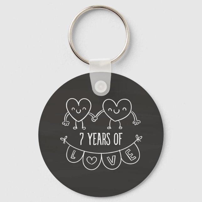 7th Anniversary Gift Chalk Hearts Key Ring (Front)