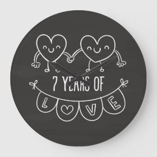 7th Anniversary Gift Chalk Hearts Large Clock
