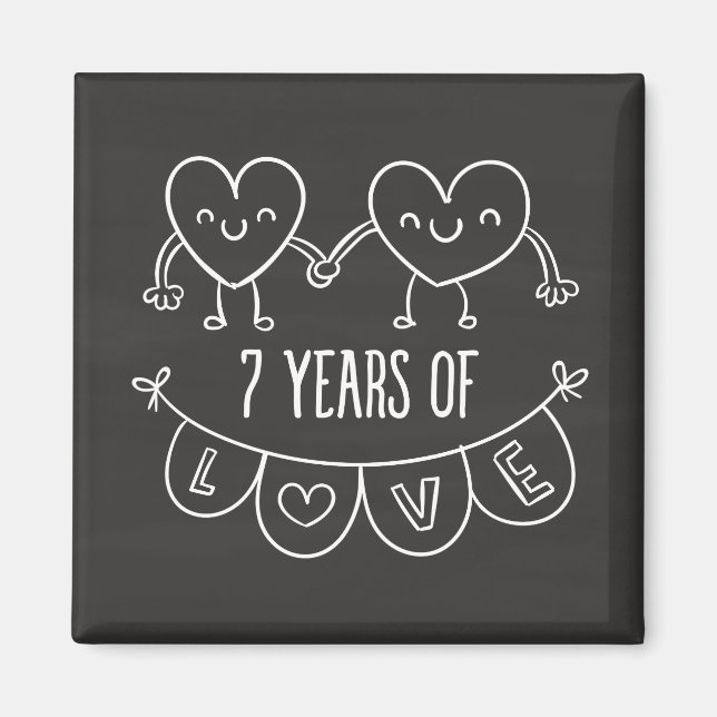 7th Anniversary Gift Chalk Hearts Magnet (Front)