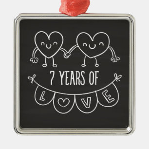 7th Anniversary Gift Chalk Hearts Metal Tree Decoration