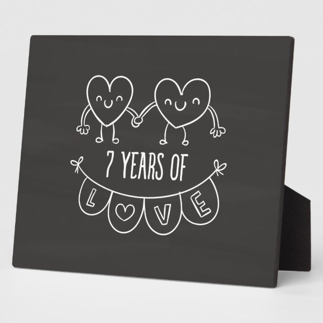 7th Anniversary Gift Chalk Hearts Plaque (Side)