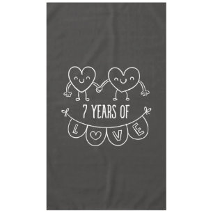 7th Anniversary Gift Chalk Hearts Tablecloth