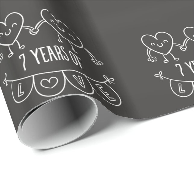 7th Anniversary Gift Chalk Hearts Wrapping Paper (Roll Corner)