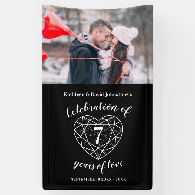 7th anniversary onyx heart personalised photo banner (Vertical)