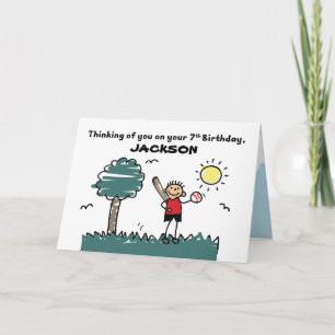 7th Baseball Birthday Custom Name w/ Stick Figure Card