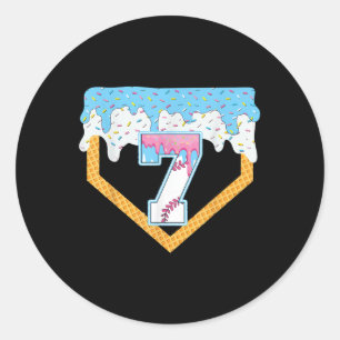 7th Baseball Ice Cream Dripping Baseball Drip Birt Classic Round Sticker