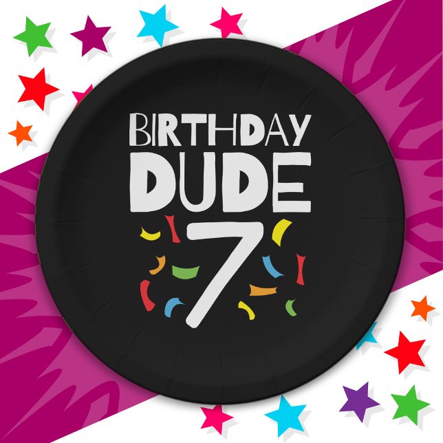 7th Birthday 7 Year Old Boy Party Birthday Dude 7 Paper Plate (Creator Uploaded)