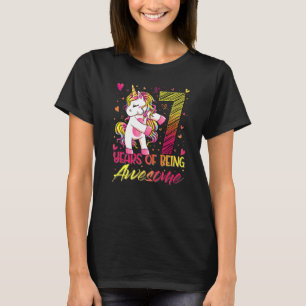 7th Birthday 7 Year Old Girl Flossing Unicorn Par T-Shirt