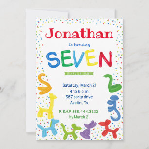7th birthday animal balloons invitation