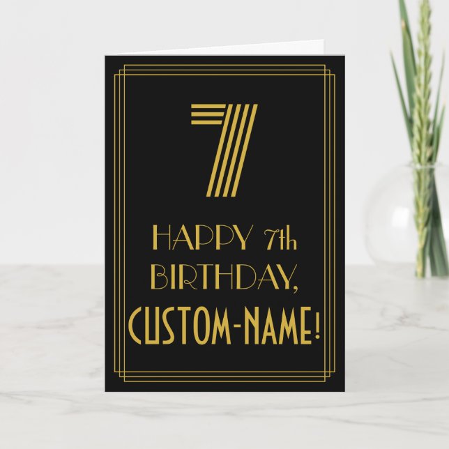 7th Birthday: Art Deco Inspired Look "7" & Name Card (Front)