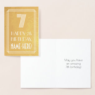 7th Birthday – Art Deco Inspired Look "7" + Name Foil Card
